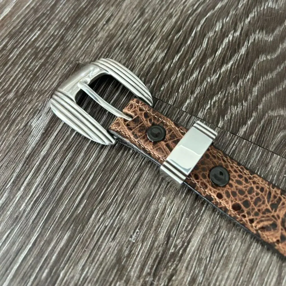 James Culver Handmade Leather Belt Brown Exotic Silver Tone Western Vintage